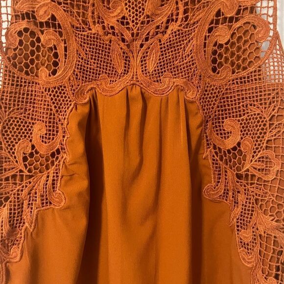 🟢Chelsea28 Lace Tank with Crochet Detailing in Rust Orange Size XS - Picture 7 of 7